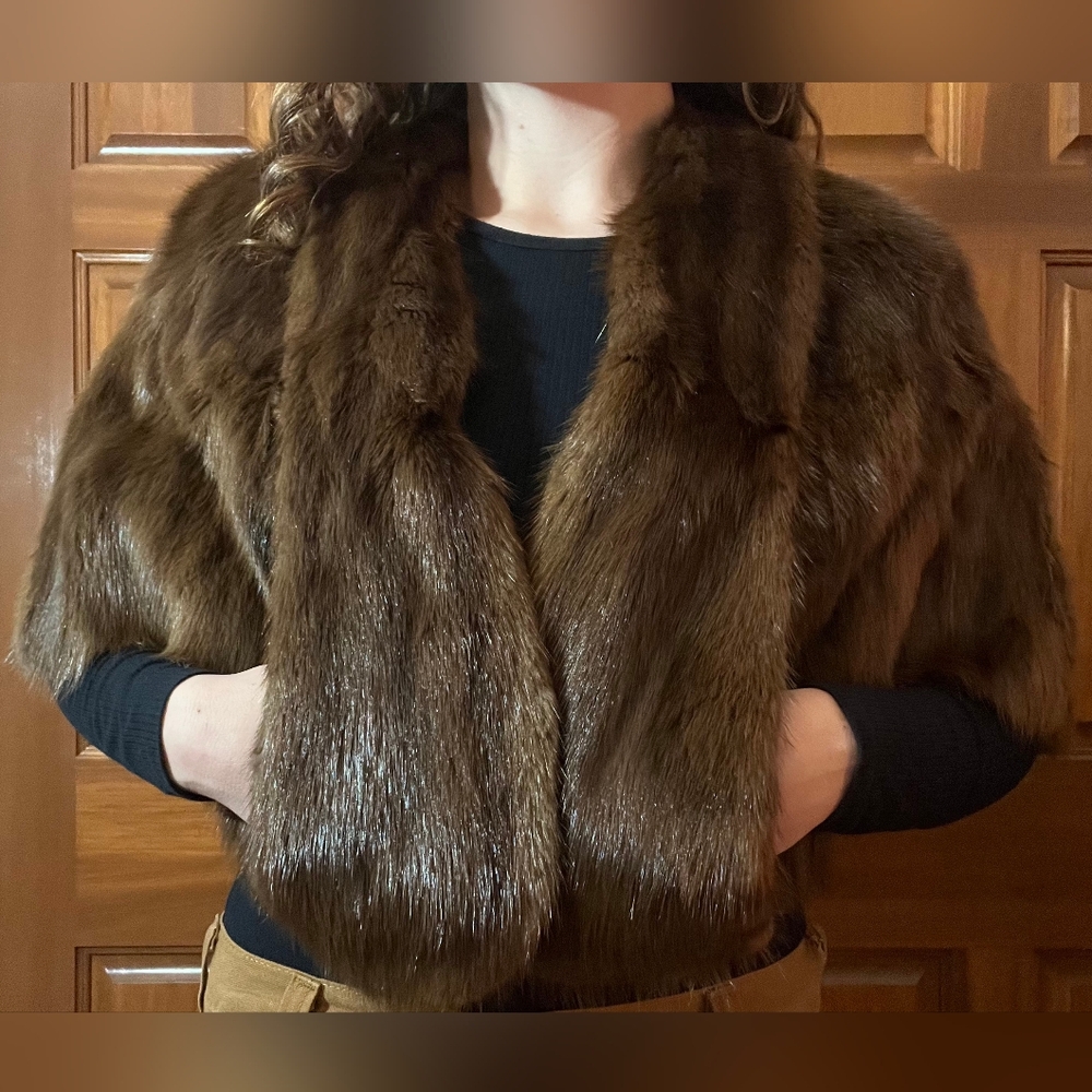 Elegant Brown Mink Fur Shawl